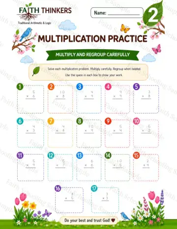 2nd Grade math worksheet — Spring Multiplication Practice 7