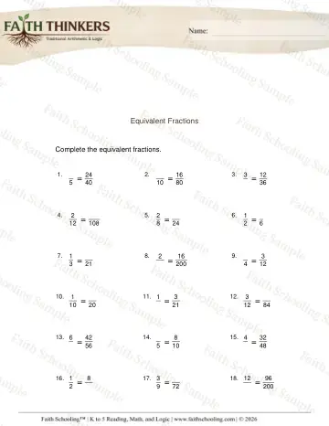 5th Grade math worksheet — Equivalent and Simplified Fractions. Equivalent Fractions 4