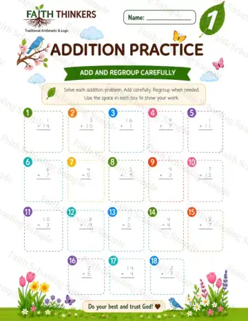 1st Grade math worksheet — Spring Addition Practice 5