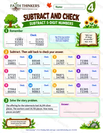 4th Grade math worksheet — Subtraction with Regrouping Practice 9