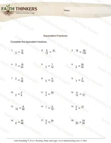5th Grade math worksheet — Equivalent and Simplified Fractions. Equivalent Fractions 7