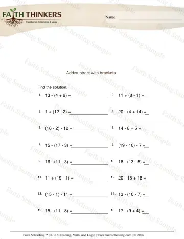 3rd Grade math worksheet — Order Operations Add Sub 2