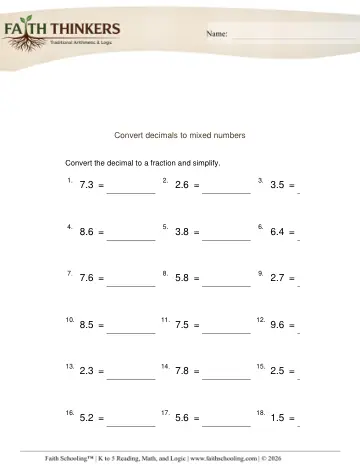 Decimals to Mixed Numbers 1 (Practice 1)