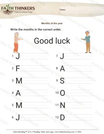 1st Grade math worksheet — Calendar. Months of the Year 4