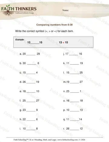 1st Grade math worksheet — Comparing Numbers C3