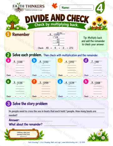 4th Grade math worksheet — Long Division Practice 9