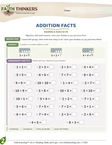 Grade 2 Math: Addition Facts — worksheet preview