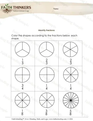 3rd Grade math worksheet — Fractions Identify 12
