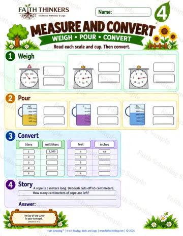 4th Grade math worksheet — Measurement Units Practice 5