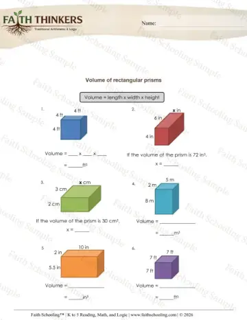 4th Grade math worksheet — Volume and Surface Area. Geometry Rectangular Prism Volume 4