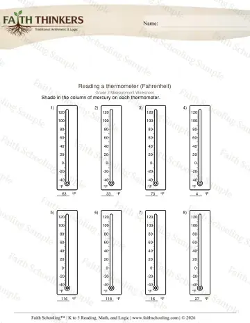 2nd Grade math worksheet — Reading Scales and Instruments. Reading a Thermometer 3