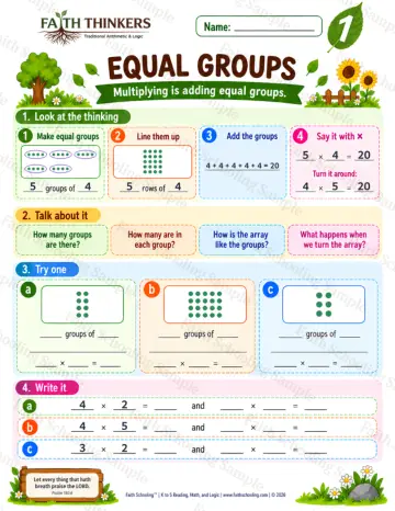 1st Grade math worksheet — Equal Groups Practice 8
