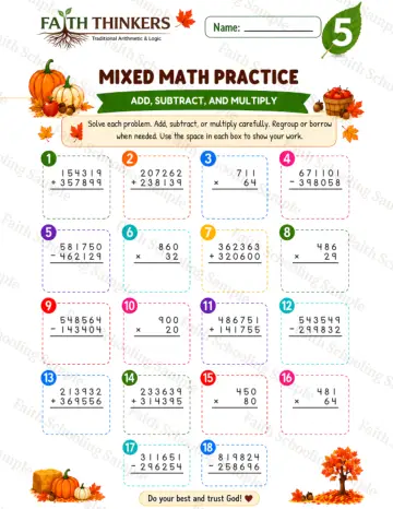 5th Grade math worksheet — Fall Mixed Practice 8