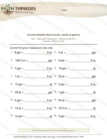 4th Grade math worksheet — Capacity and Volume. Converting Volume Units Ounces Quarts Gallons 7