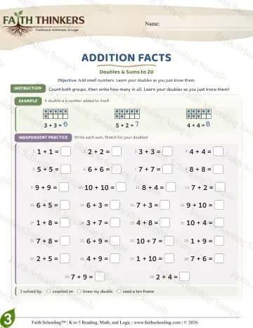 3rd Grade math worksheet — Addition Facts (Practice 7)
