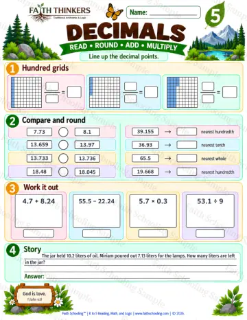 5th Grade math worksheet — Decimals Practice 6