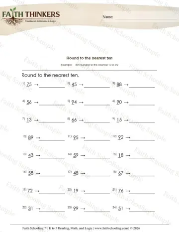 2nd Grade math worksheet — Round 2 Digit Numbers Nearest 10 3