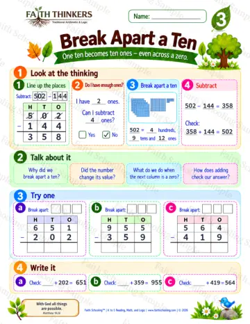 3rd Grade math worksheet — Break Apart A Ten Practice 6