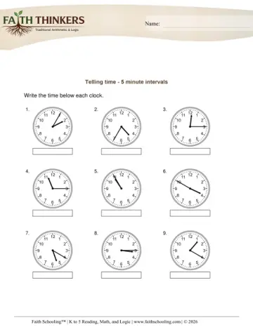 Telling Time 5 Minute Intervals 3