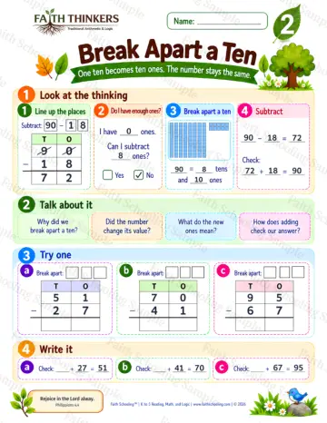 2nd Grade math worksheet — Break Apart A Ten Practice 9