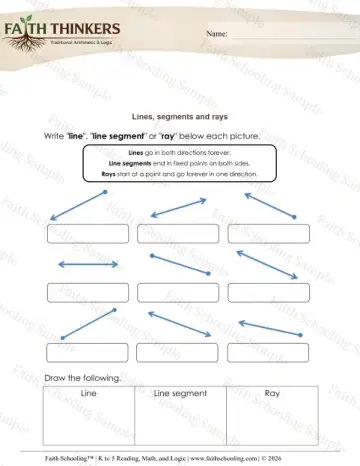 3rd Grade math worksheet — Geometry Lines Segments Rays 2