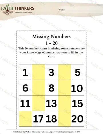 3rd Grade math worksheet — Number Patterns. Missing Numbers 01 Page 010