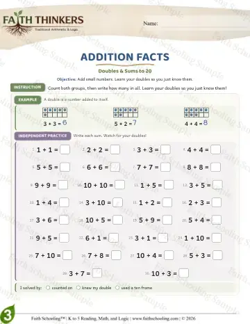 3rd Grade math worksheet — Addition Facts (Practice 5)