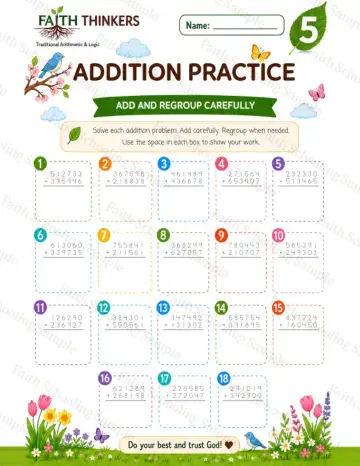 5th Grade math worksheet — Spring Addition Practice 7