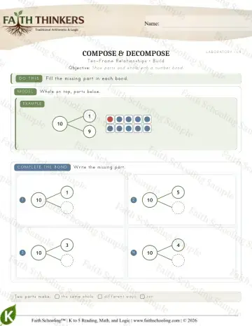 Kindergarten math worksheet — Ten Frame Relationships (Practice 4)