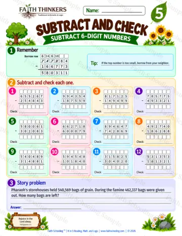 5th Grade math worksheet — Subtraction with Regrouping Practice 4