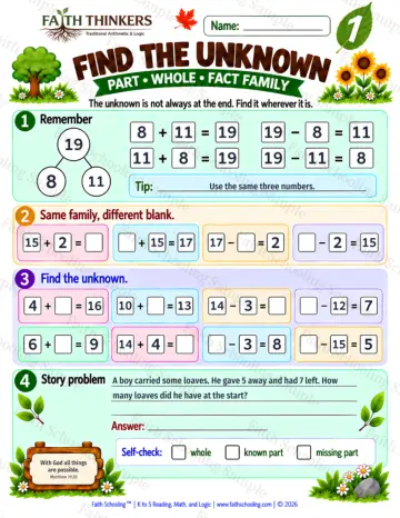 1st Grade math worksheet — Find The Unknown Practice 7