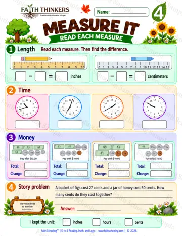 4th Grade math worksheet — Measurement Practice 8