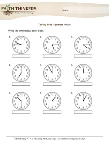 Telling Time Quarter Hours 10