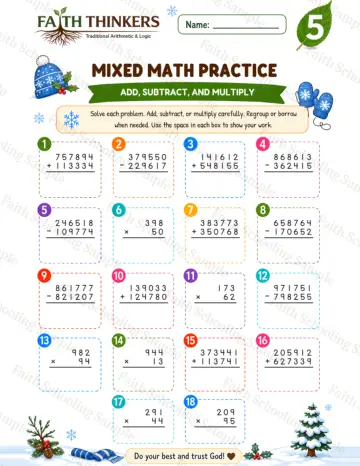 5th Grade math worksheet — Winter Mixed Practice 5