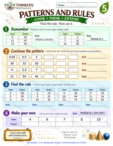 5th Grade math worksheet — Patterns and Early Algebra Practice 6