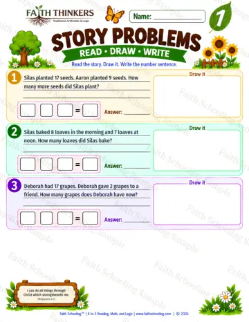 1st Grade math worksheet — Story Problems Practice 8