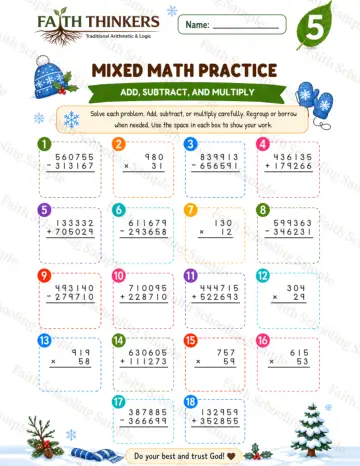 5th Grade math worksheet — Winter Mixed Practice 9