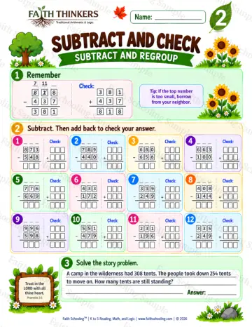 2nd Grade math worksheet — Subtraction with Regrouping Practice 7