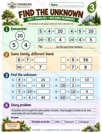 3rd Grade math worksheet — Find The Unknown Practice 4