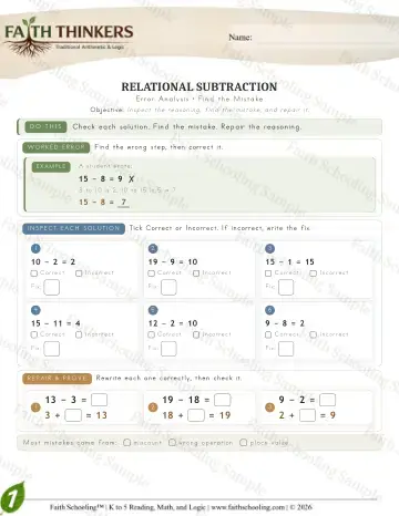 1st Grade math worksheet — Reasoning & Fluency - Error (Practice 6)
