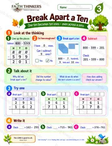 3rd Grade math worksheet — Break Apart A Ten Practice 7