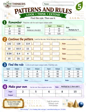 5th Grade math worksheet — Patterns and Early Algebra Practice 9