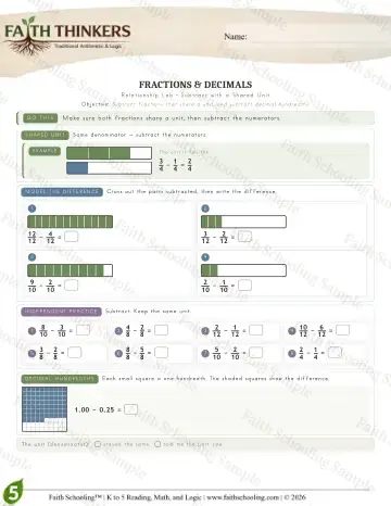 5th Grade math worksheet — Fractions (Practice 3)