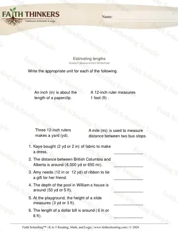 4th Grade math worksheet — Estimating Measurements 4