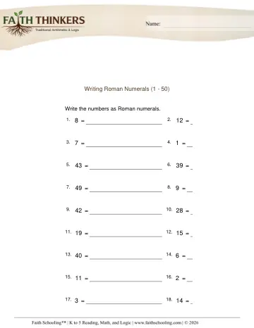 Roman Numerals Write 1