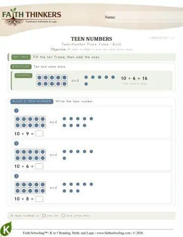 Kindergarten Math: Teen Number Place Value — worksheet preview