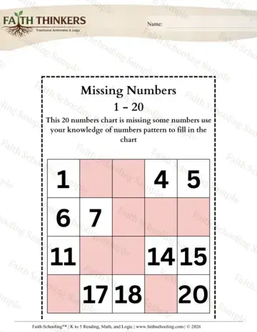 3rd Grade math worksheet — Number Patterns. Missing Numbers 01 Page 006