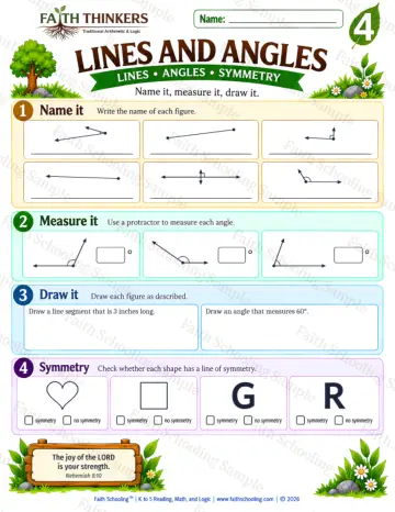 4th Grade math worksheet — Lines And Angles Practice 9