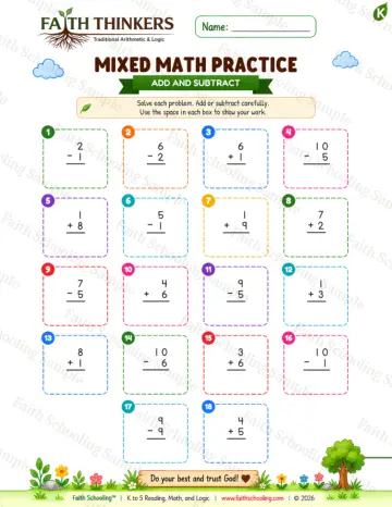 Kindergarten math worksheet — Summer Mixed Practice 5