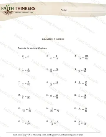 4th Grade math worksheet — Equivalent and Simplified Fractions. Equivalent Fractions 5
